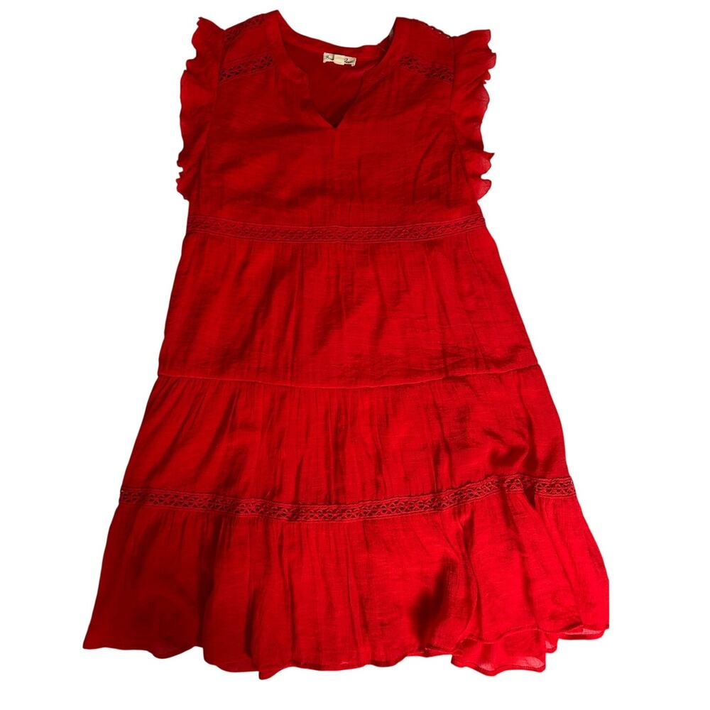 NWOT Indigo Rose Red Smocked Tiered Mini Dress Boho Ruffle Sleeve Sz Large